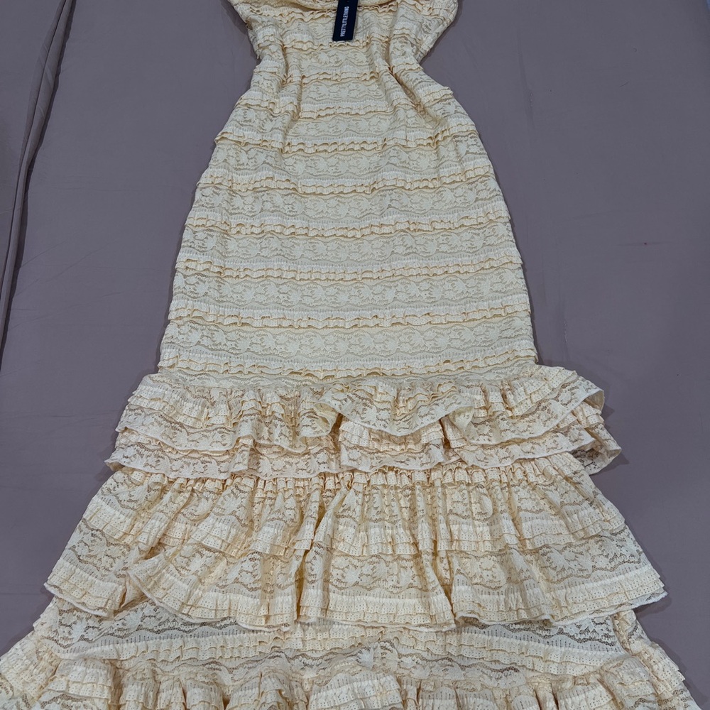 PrettyLittleThing Cream Lace Ruffle Top
